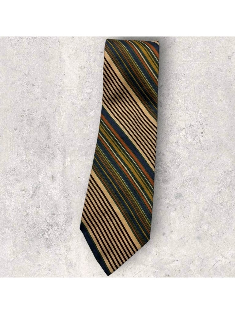 Yves Saint Laurent Vintage Silk Tie Usa Salmon Orange Navy Striped W:4" Euc